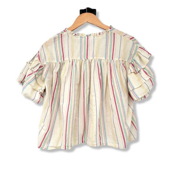 Peyton & Parker Girls Peasant‎ Top Multicolor Stripe Ruffle Short Sleeve L 14 - Picture 2 of 12